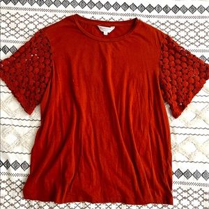 DownEast Womens Shirt with Crochet Sleeves